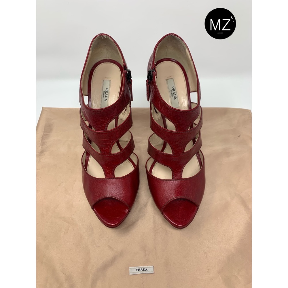 PRADA Red Leather Strappy Sandals
